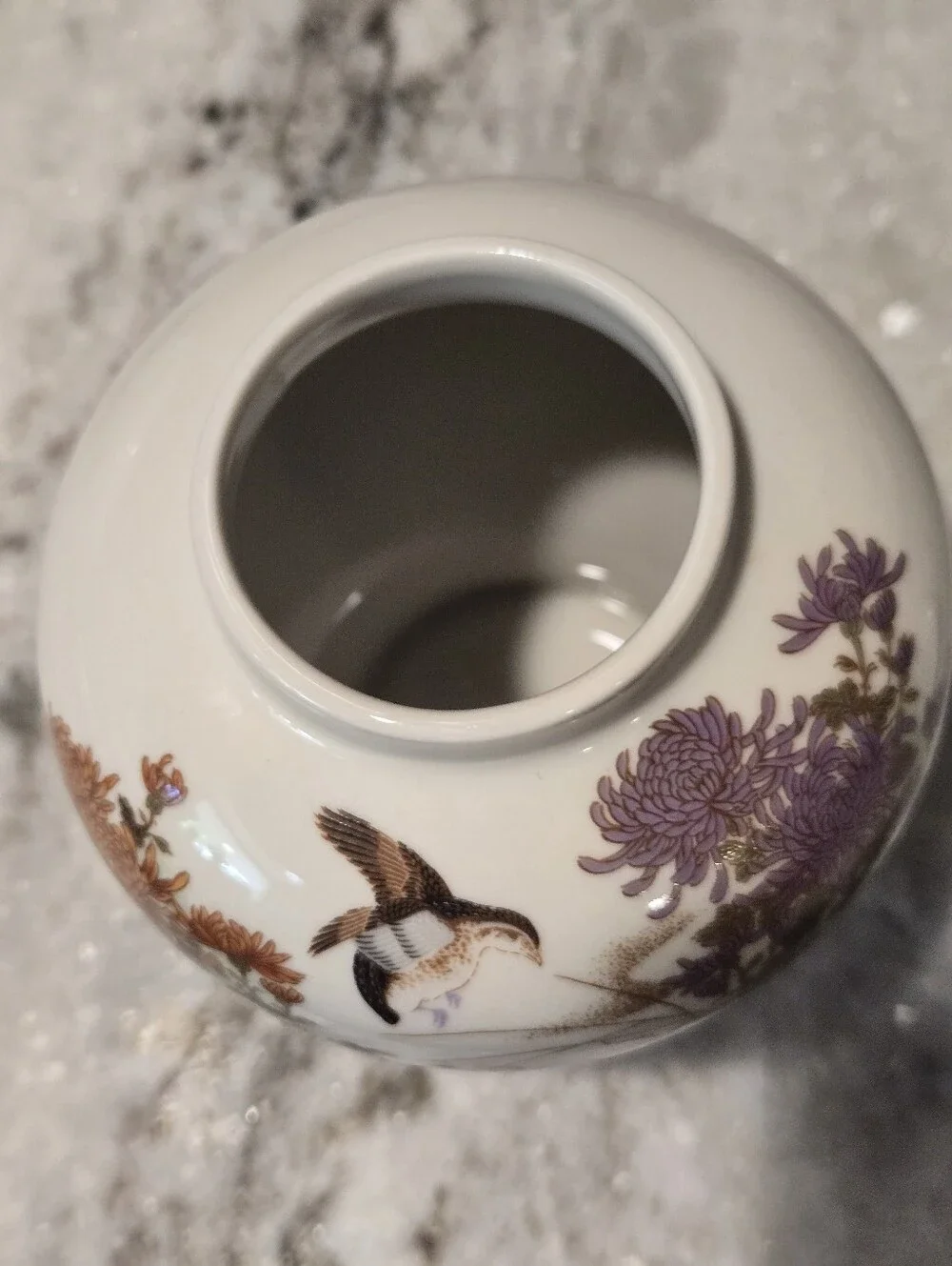 Hand-Painted Orange & Lavender Floral Ginger Jar with Gold-Tipped Lid